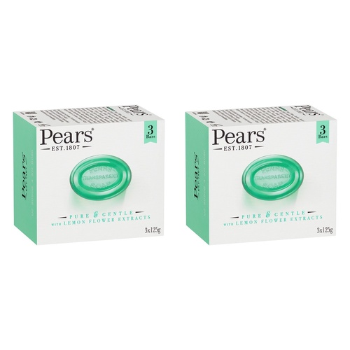 Pears Pure & Gentle Soap With Lemon Flower Extracts 3 x 125g Pack of 2