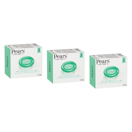 Pears Pure & Gentle Soap With Lemon Flower Extracts 3 x 125g Pack of 3