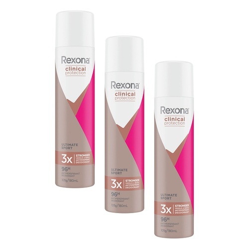 Rexona Clinical Protection Ultimate Sport Antiperspirant, 96H, 180mL Pack of 3