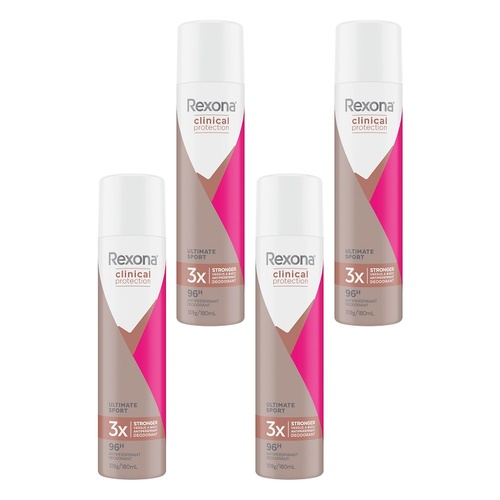 Rexona Clinical Protection Ultimate Sport Antiperspirant, 96H, 180mL Pack of 4