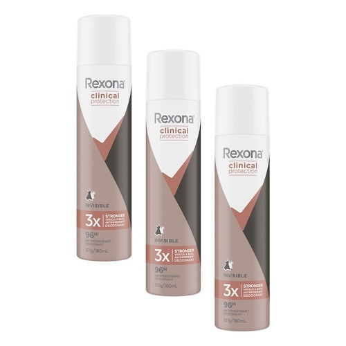 Rexona Clinical Protection Invisible Antiperspirant Deodorant 180mL Pack of 3