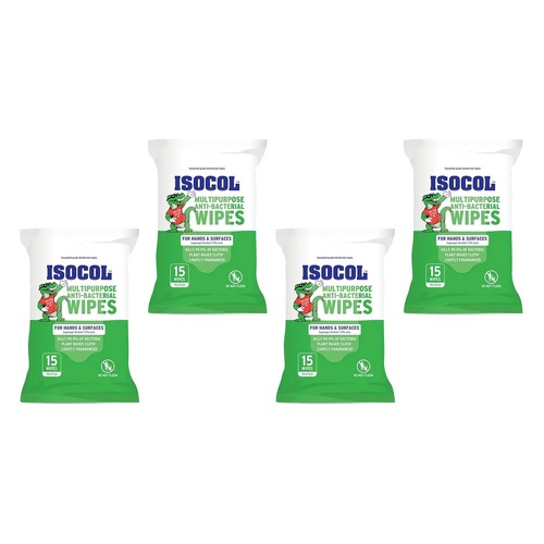 Isocol Multipurpose Anti-Bacterial Wipes 15 Pack Bundle of 4