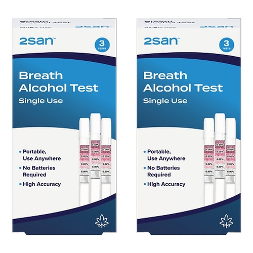 2San Single Use Breathalyzer Alcohol Test 3 Pack Bundle of 2