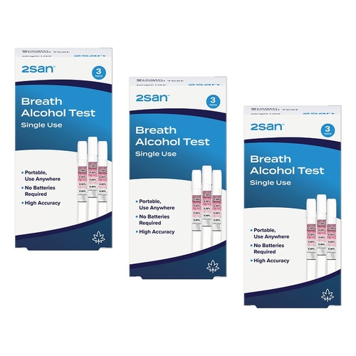 2San Single Use Breathalyzer Alcohol Test 3 Pack Bundle of 3