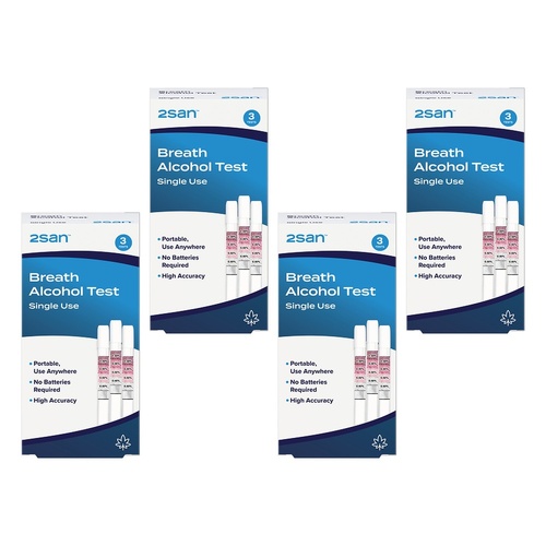 2San Single Use Breathalyzer Alcohol Test 3 Pack Bundle of 4