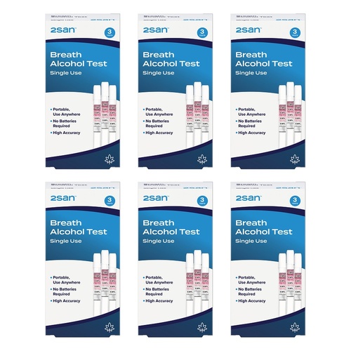 2San Single Use Breathalyzer Alcohol Test 3 Pack Bundle of 6