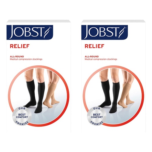 JOBST Relief Knee High Closed Toe Medium Black 15-20mmHg Pack of 2
