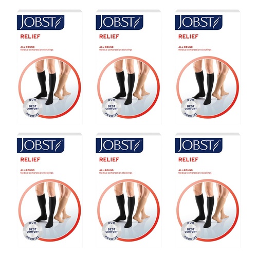 JOBST Relief Knee High Closed Toe Medium Black 15-20mmHg Pack of 6