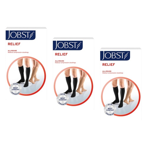 JOBST Relief Knee High Closed Toe Large Black 15-20mmHg Pack of 3