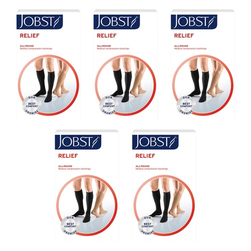 JOBST Relief Knee High Closed Toe Large Black 15-20mmHg Pack of 5