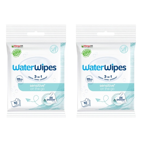 WaterWipes On The Go Sensitive Wipes 10 Pack x 10 Bundle of 2