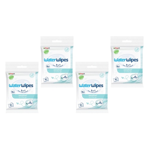 WaterWipes On The Go Sensitive Wipes 10 Pack x 10 Bundle of 4