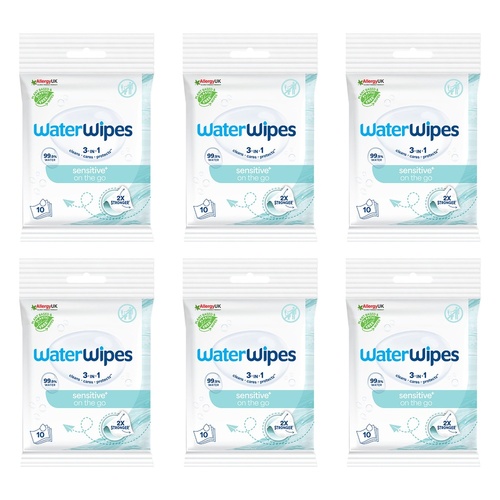 WaterWipes On The Go Sensitive Wipes 10 Pack x 10 Bundle of 6