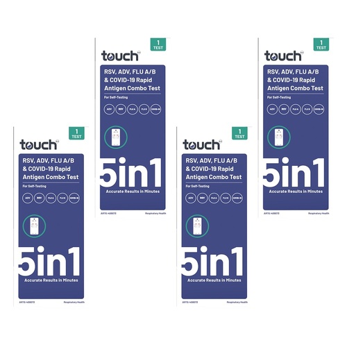 TouchBio 5-in-1 RSV, ADV, Flu A/B & COVID-19 Rapid Antigen Test 1 Test Pack of 4