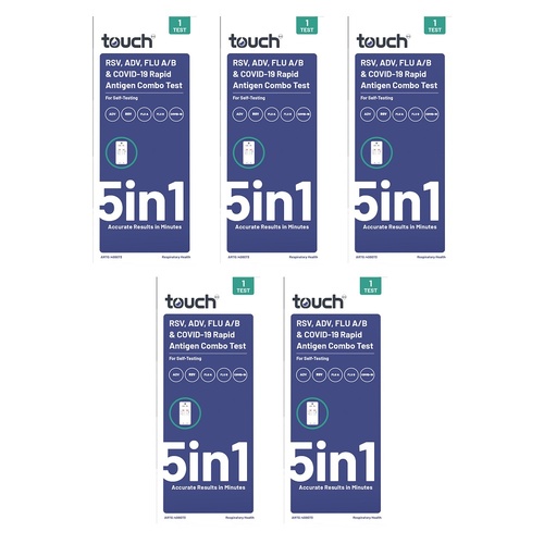 TouchBio 5-in-1 RSV, ADV, Flu A/B & COVID-19 Rapid Antigen Test 1 Test Pack of 5