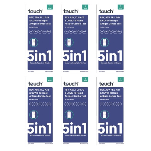 TouchBio 5-in-1 RSV, ADV, Flu A/B & COVID-19 Rapid Antigen Test 1 Test Pack of 6