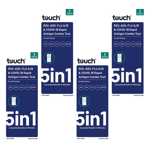 TouchBio 5-in-1 RSV, ADV, Flu A/B & COVID-19 Rapid Antigen Test 3 Pack of 4