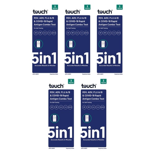 TouchBio 5-in-1 RSV, ADV, Flu A/B & COVID-19 Rapid Antigen Test 3 Pack of 5