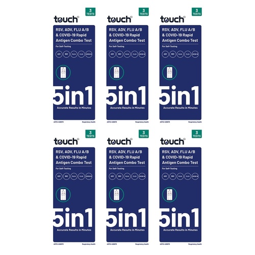 TouchBio 5-in-1 RSV, ADV, Flu A/B & COVID-19 Rapid Antigen Test 3 Pack of 6