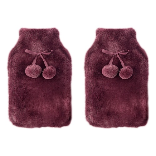 Body Warmers Luxe Fur Hot Water Bottle & Cover Maroon or Charcoal Pack of 2