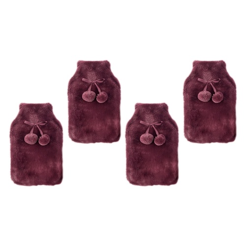 Body Warmers Luxe Fur Hot Water Bottle & Cover Maroon or Charcoal Pack of 4
