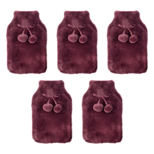 Body Warmers Luxe Fur Hot Water Bottle & Cover Maroon or Charcoal Pack of 5