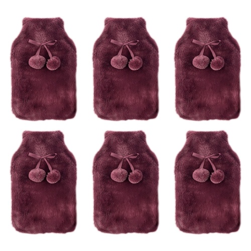 Body Warmers Luxe Fur Hot Water Bottle & Cover Maroon or Charcoal Pack of 6