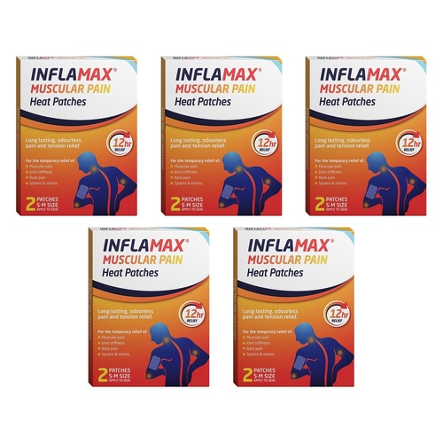 Inflamax Muscular Pain Heat Patches S-M 2 Pack Bundle of 5