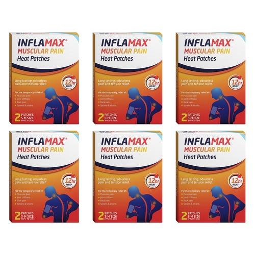 Inflamax Muscular Pain Heat Patches S-M 2 Pack Bundle of 6