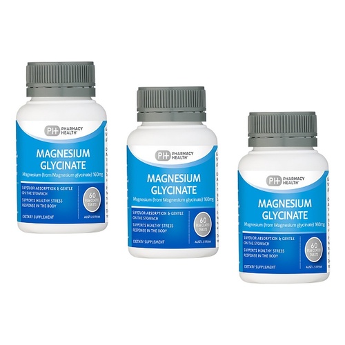Pharmacy Health Magnesium Glycinate 60 Tablets Pack of 3