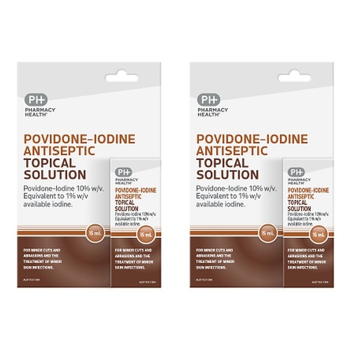 Pharmacy Health Antiseptic Topical Solution Povidone-Iodine 15mL Pack of 2