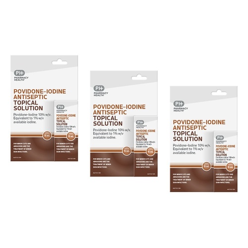 Pharmacy Health Antiseptic Topical Solution Povidone-Iodine 15mL Pack of 3