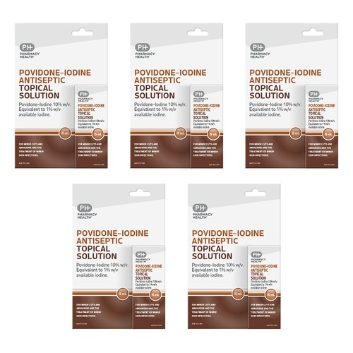 Pharmacy Health Antiseptic Topical Solution Povidone-Iodine 15mL Pack of 5