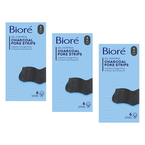 Biore Charcoal Deep Cleansing Pore Strips 6 Pack Bundle of 3