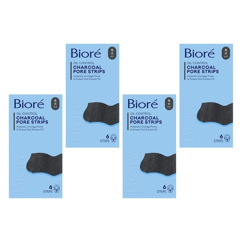 Biore Charcoal Deep Cleansing Pore Strips 6 Pack Bundle of 4