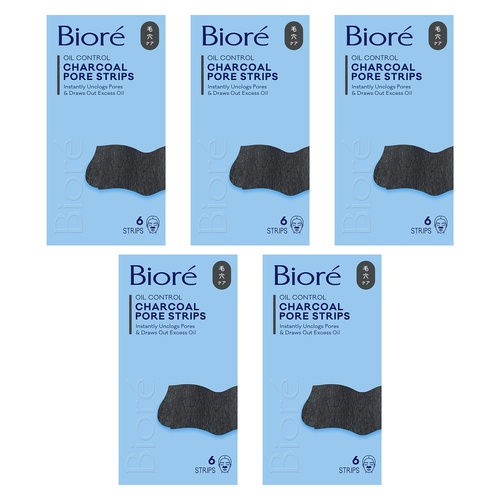 Biore Charcoal Deep Cleansing Pore Strips 6 Pack Bundle of 5