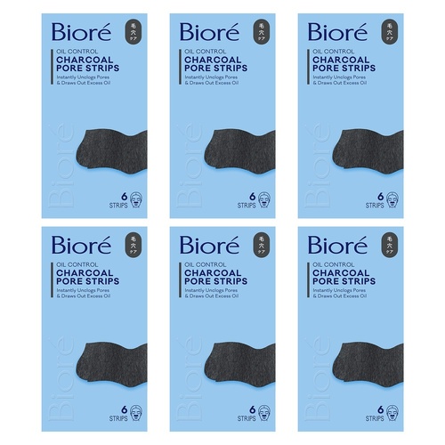 Biore Charcoal Deep Cleansing Pore Strips 6 Pack Bundle of 6