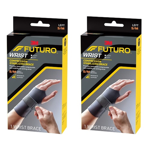Futuro Compression Stabilizing Wrist Brace, Left Hand, Size S/M Pack of 2