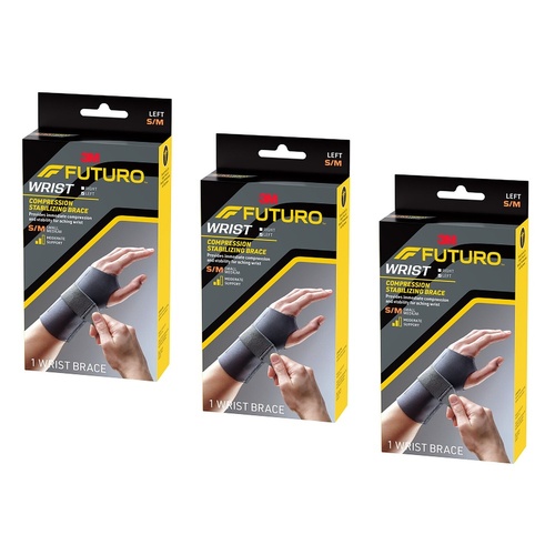 Futuro Compression Stabilizing Wrist Brace, Left Hand, Size S/M Pack of 3