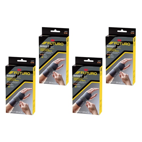 Futuro Compression Stabilizing Wrist Brace, Left Hand, Size S/M Pack of 4