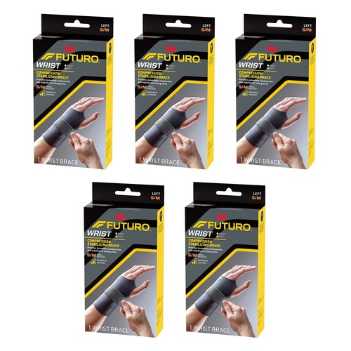 Futuro Compression Stabilizing Wrist Brace, Left Hand, Size S/M Pack of 5