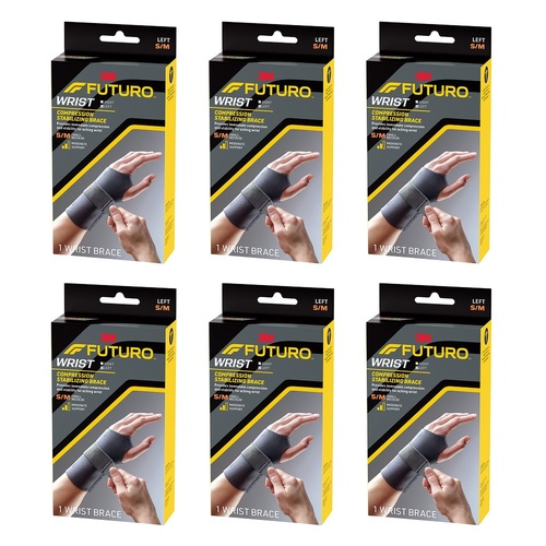 Futuro Compression Stabilizing Wrist Brace, Left Hand, Size S/M Pack of 6