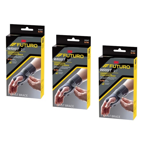 Futuro Compression Stabilizing Wrist Brace, Right Hand, Size S/M Pack of 3