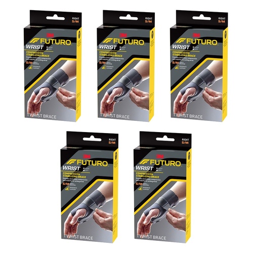 Futuro Compression Stabilizing Wrist Brace, Right Hand, Size S/M Pack of 5