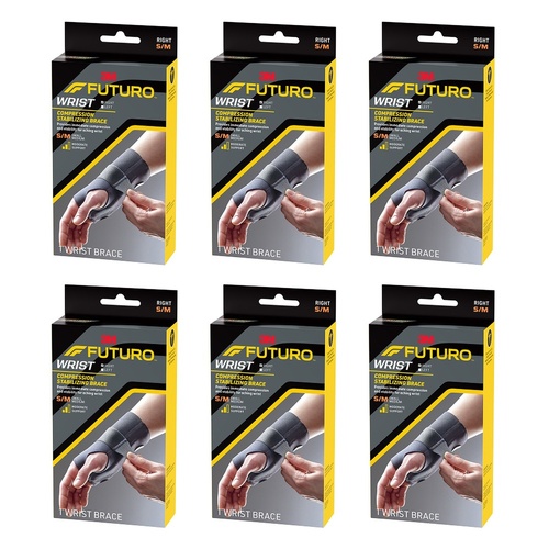 Futuro Compression Stabilizing Wrist Brace, Right Hand, Size S/M Pack of 6