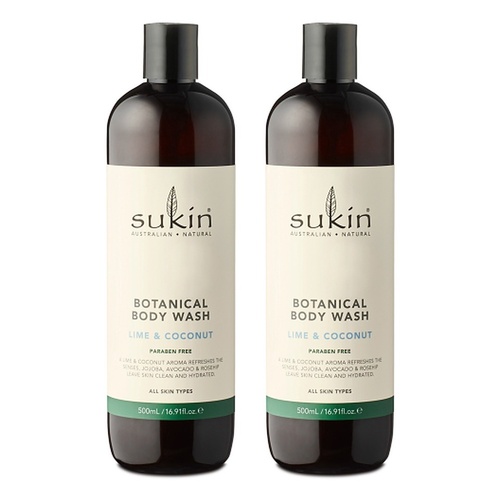 Sukin Botanical Body Wash Lime and Coconut 500mL Pack of 2