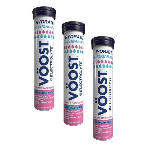 Vöost Hydrate 98% Sugar Free Raspberry Effervescent Tablets 20 Pack Bundle of 3