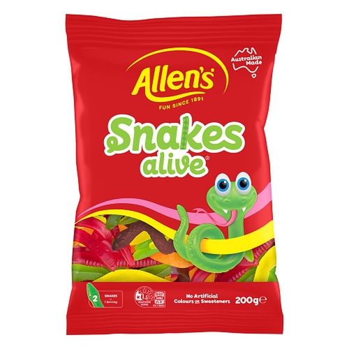 Allen's Snakes Alive Lollies Bag 200g x 12
