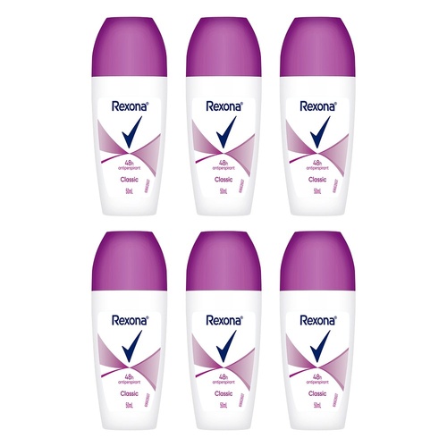 Rexona Antiperspirant Roll On Deodorant Classic 50mL Pack of 6