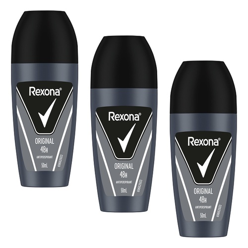 Rexona Men Antiperspirant Roll On Deodorant Original, 50mL Pack of 3